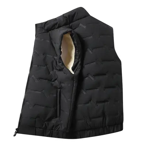 Men's Autumn Winter Letter Tie Flowers Solid Turtleneck Zipper Pockets Sleeveless Cardigan Vests Coats Fashion Casual Tops - Image 4