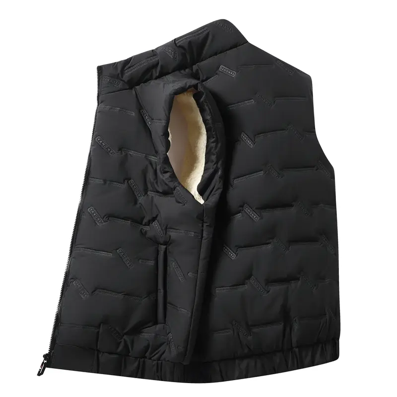 Men's Autumn Winter Letter Tie Flowers Solid Turtleneck Zipper Pockets Sleeveless Cardigan Vests Coats Fashion Casual Tops - Image 4