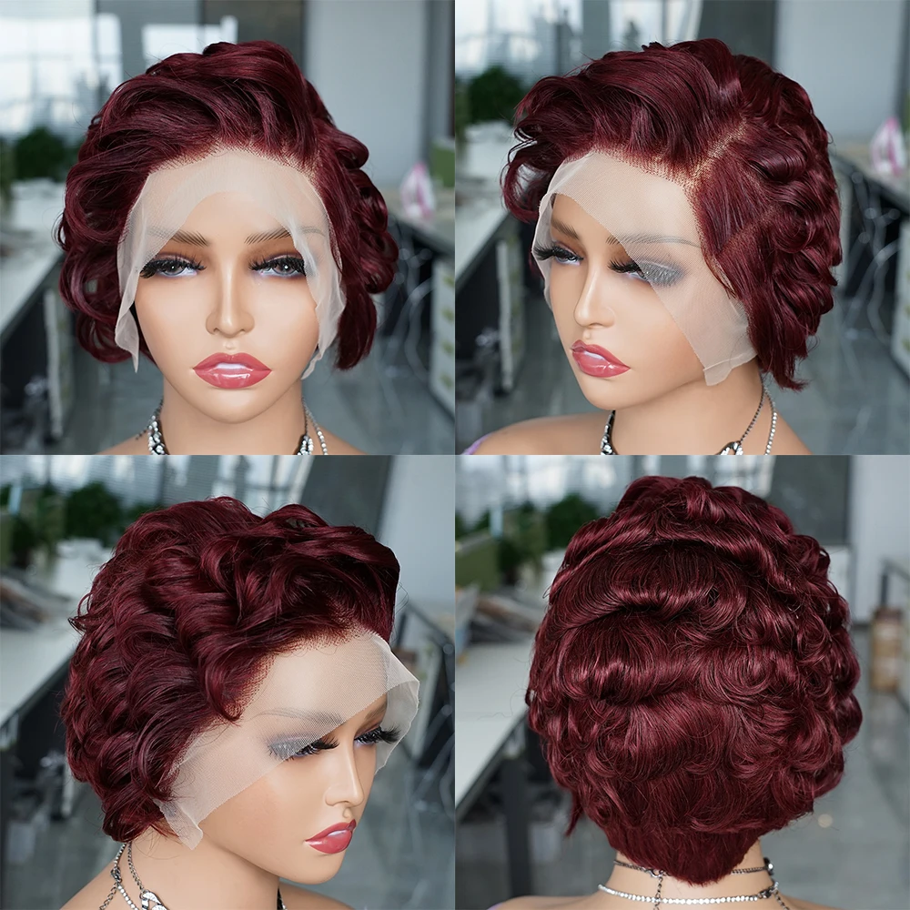 Pixie Cut Wig Short Curly Lace Front Human Hair Wigs For Black Women Indian Water Wave 13x4 Transparent Lace Frontal Wigs