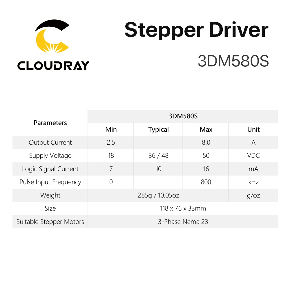 Cloudray 3DM580S 3 Phase Stepper Driver 24-50VDC for Nema 23 Stepping Motor Controller CNC Engraving Machine stepper motor controller