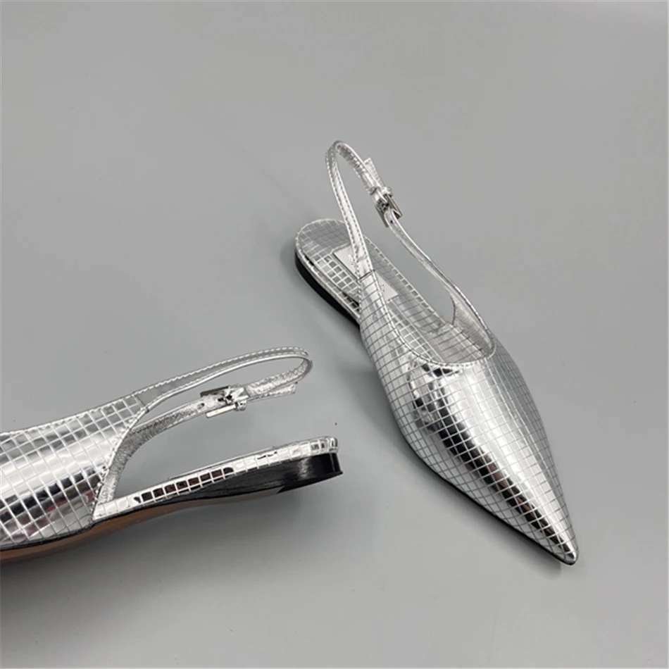 AL*A Silver Slingback Shoes In Real Leather High Quality Golden Mirror Flat Shoes 2025 New Luxury Design Shoes For Women 3
