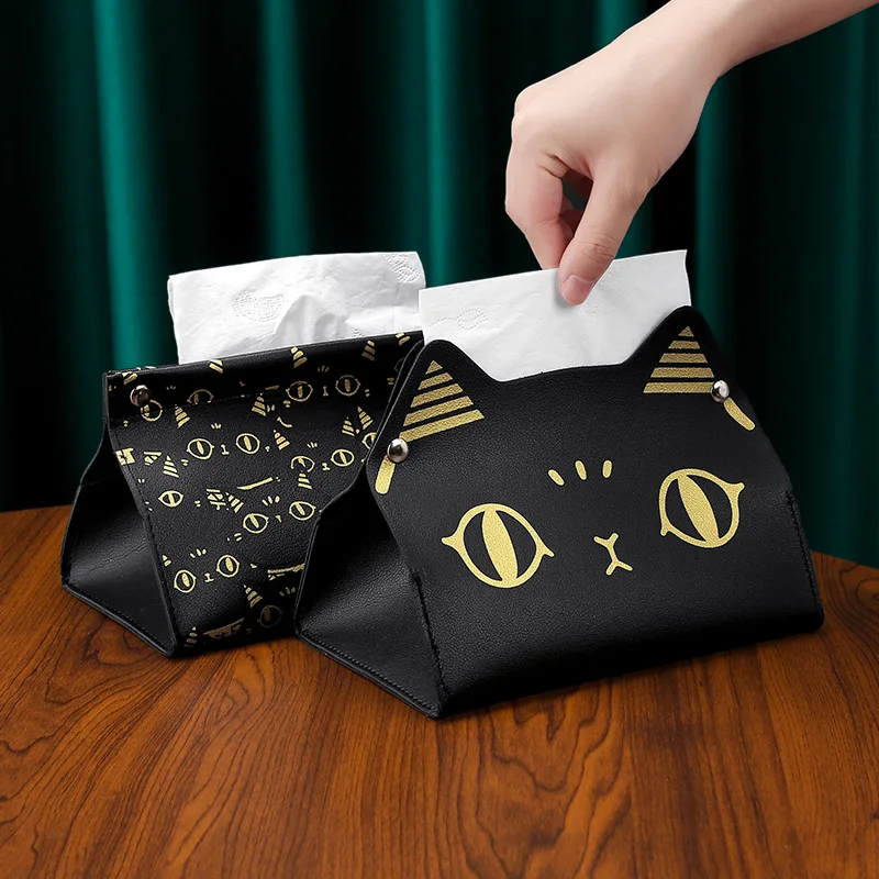 New Pu Leather Car Tissue Box Cute Cat Multi-Functional Storage Box Household Living Room Restaurant Coffee Table Drawer Box 2