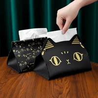 New Pu Leather Car Tissue Box Cute Cat Multi-Functional Storage Box Household Living Room Restaurant Coffee Table Drawer Box 2