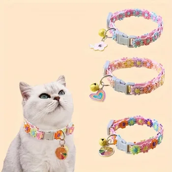 1Pc Pet Collar With Bell Cartoon Footprint Colorful Dog Puppy Kitten Collar Adjustable Safety Bell Ring Necklace Pet Accessories