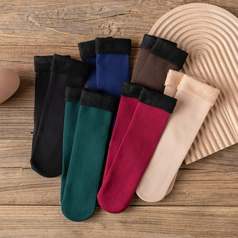 Solid Color Socks Womens Mens Solid Color Socks Autumn And Winter Thickened Plush Warm Medium Tube Socks Snow