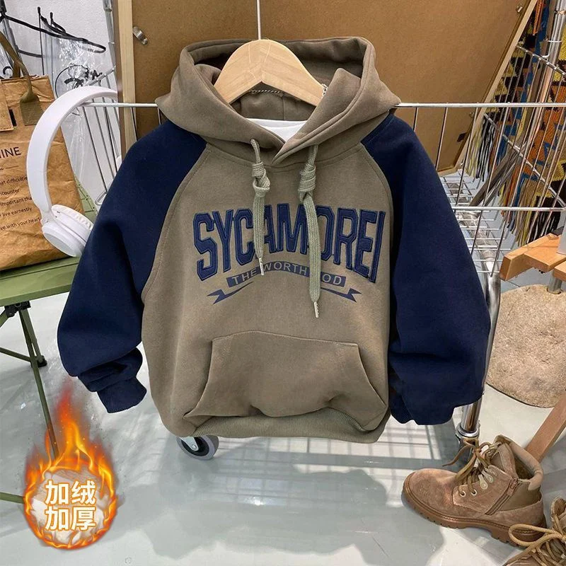 

Толстовки с капюшоном для мальчиков, хлопковые толстые вельветовые свитшоты, Новое поступление 2022, теплая зимняя и осенняя ветрозащитная детская одежда для малышей