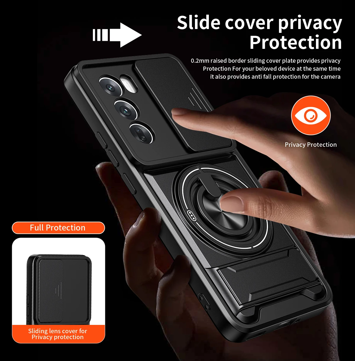 Enhanced Protective Phone Case with Sliding Camera Cover and Dual Bracket Magnetic Ring
