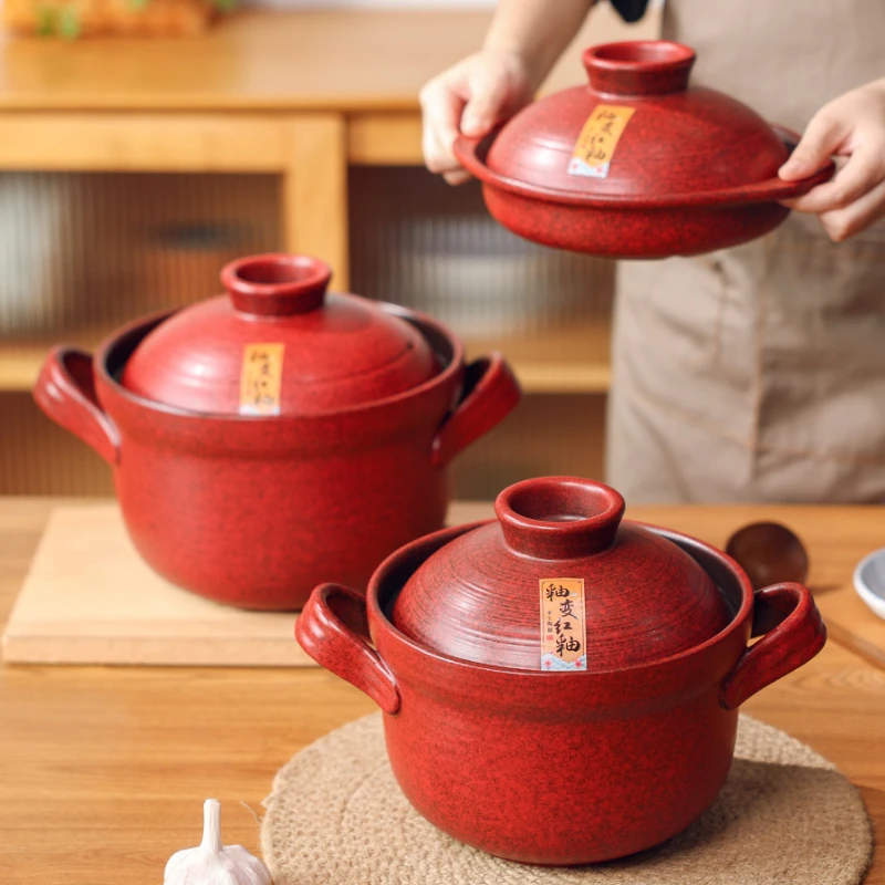 Red Retro Kitchen Casseroles High Temperature Resistant Ceramic Cookware  Japanese Household Stew Pot High Appearance Cooking Pot - AliExpress