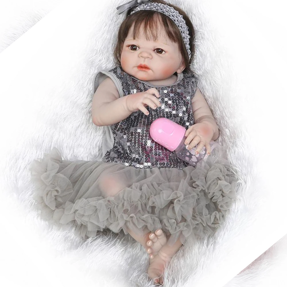 57CM Full body Silicone Reborn Toddler Girl Doll White Skin Painting Rooted Hair waterproof Toy for Children Gift Play