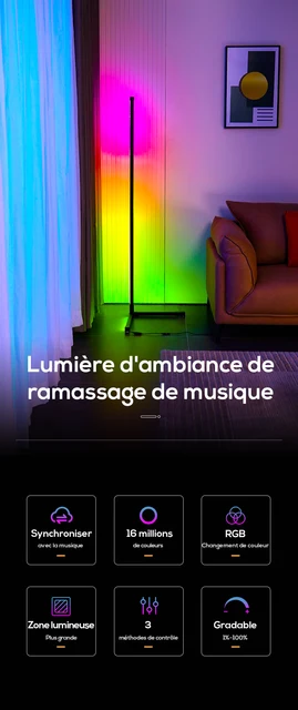 DeeprBling Lampadaire LED d'Angle, 165cm Lampe sur Pied RGB avec APP  Contrôle et Télécommande,16 Millions Couleurs et 300 Modes, Musique Sync et  Temporisation, Lampe d'Ambiance Moderne pour Salon : : Luminaires  et