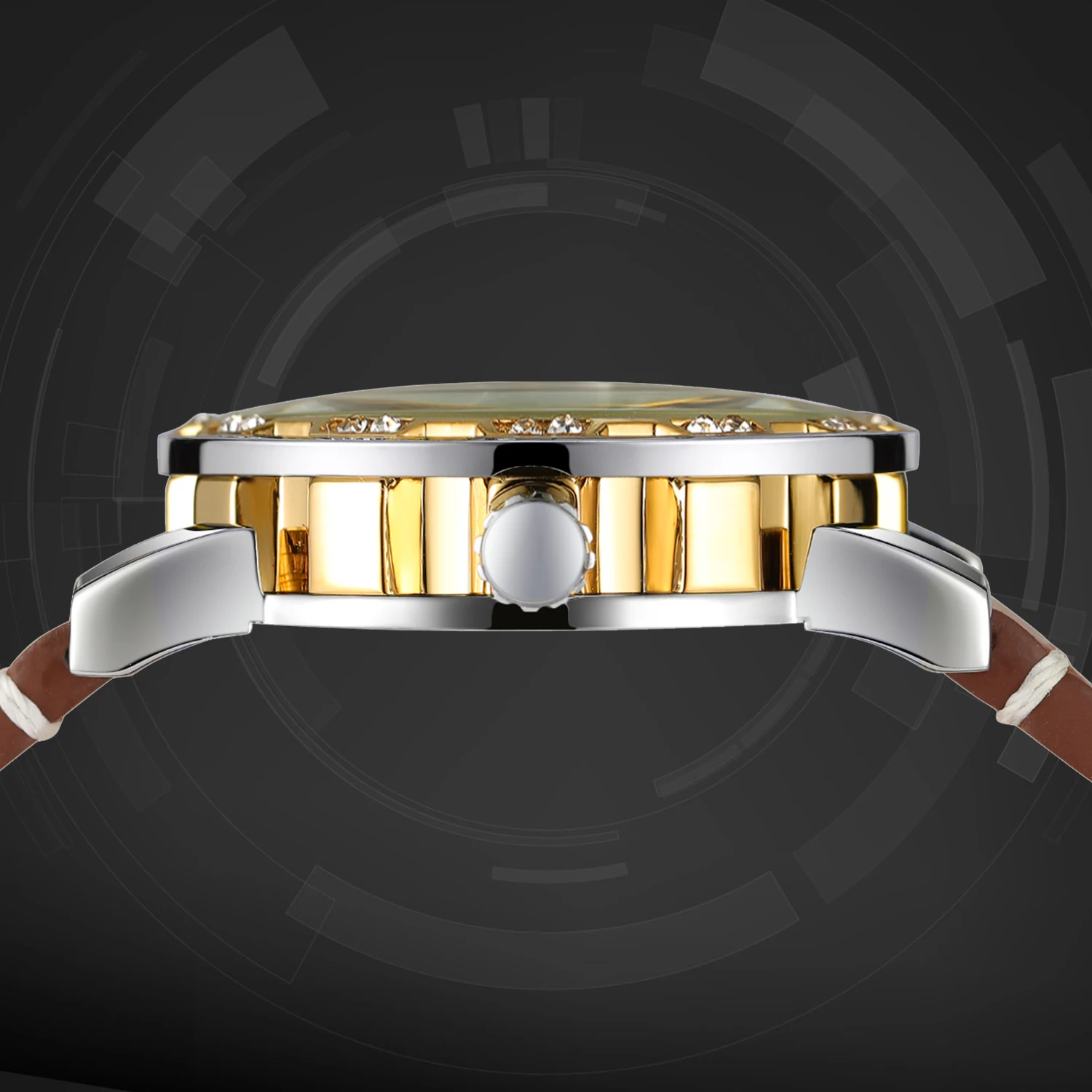 T-WINNER Classic Men's Manual Winding Mechanical Watch with Luminous Hands Luxury Gold-Tone Skeleton Case Retro Leather Strap mechanical watch