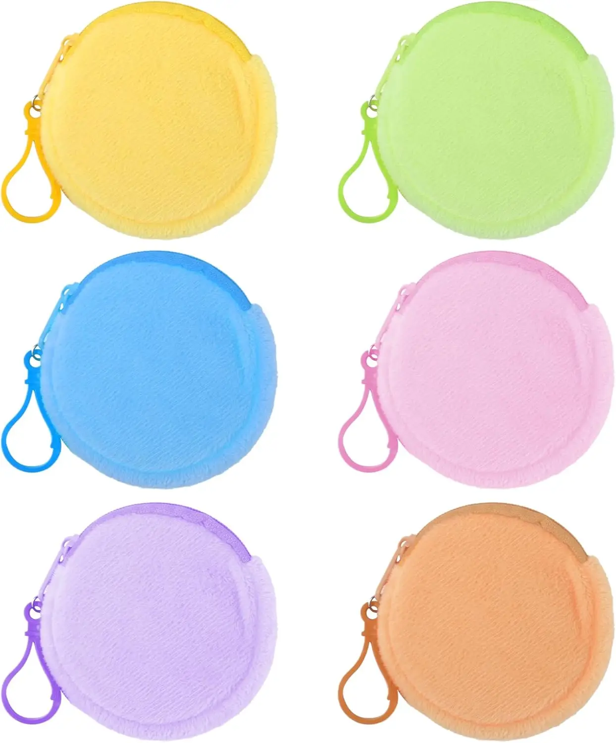 Fashionable Soft Plush Round Coin Purse with Carabiner Clip