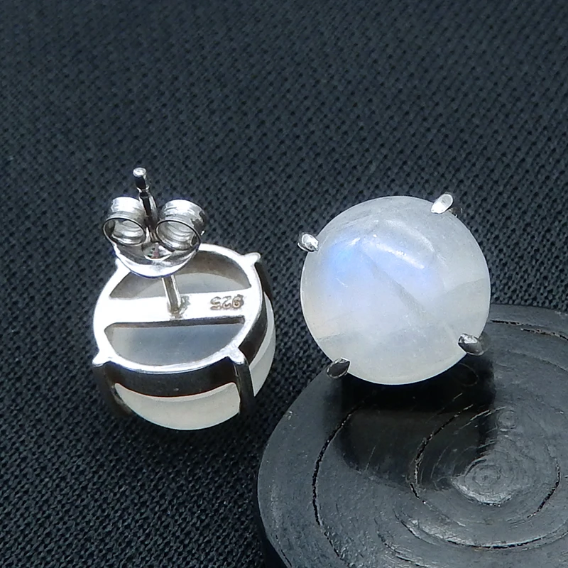 Hot Sale Natural Moon Stone Gemstone Earrings 925 Sterling Silver Findings Jewelry Accessories 19mm 3.2g