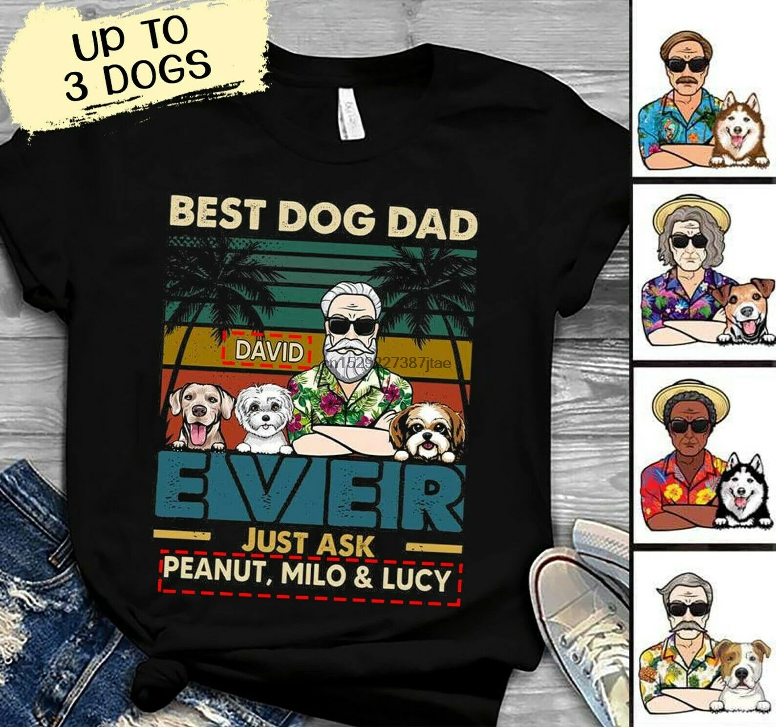 Футболка унисекс с надписью Best dog dad everdogdad Kids to dadvintage (1) |
