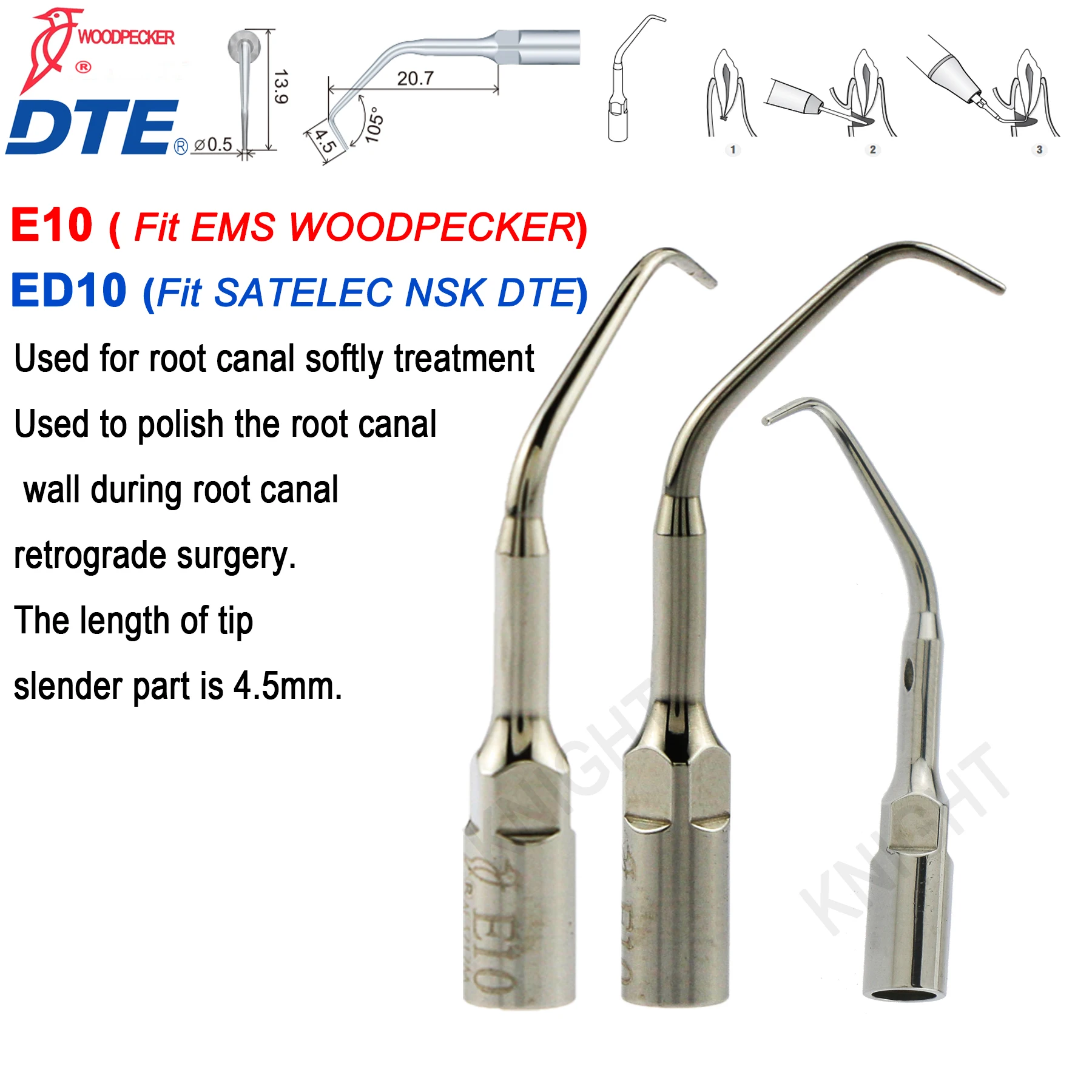 Woodpecker DTE Dental Ultrasonic Scaler Tips Dentistry Tooth Cleaning Scaling Tip Fit EMS SATELEC NSK Dental Tools E10 E11 E10D