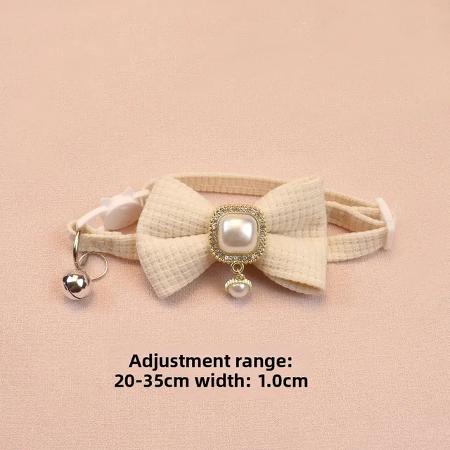 New Waffle Pet Collar Cute Bow Bell Cat Collar Retro Pearl Pendant Dog Collar Accessories 6