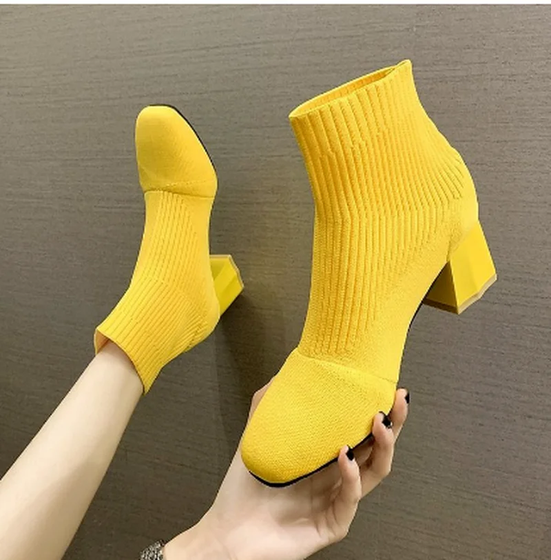 Yellow Sock Heels AI-Powered Mesh Sock Boots: Transparent Neon