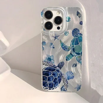 Summer Cool Turtle Pattern Phone Case for iPhone 17 Air 16 16e 15 14 13 12 11 Pro Max 8 7 Plus Chiffon Texture Back Cover 1