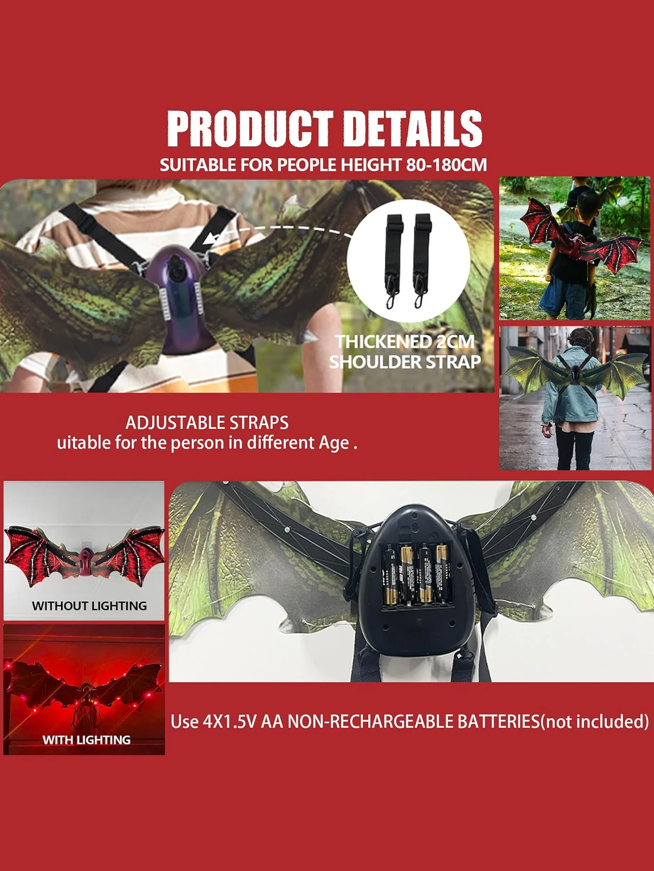 Children's electric dragon wings, Halloween flapping dragon wings, wings with LED lights, children's dress up toys
