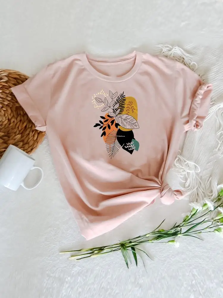

Plant Flower Beach Clothing T-shirts Women Short Sleeve Fashion Summer Graphic Tee Print Cartoon Shirt Female T Top