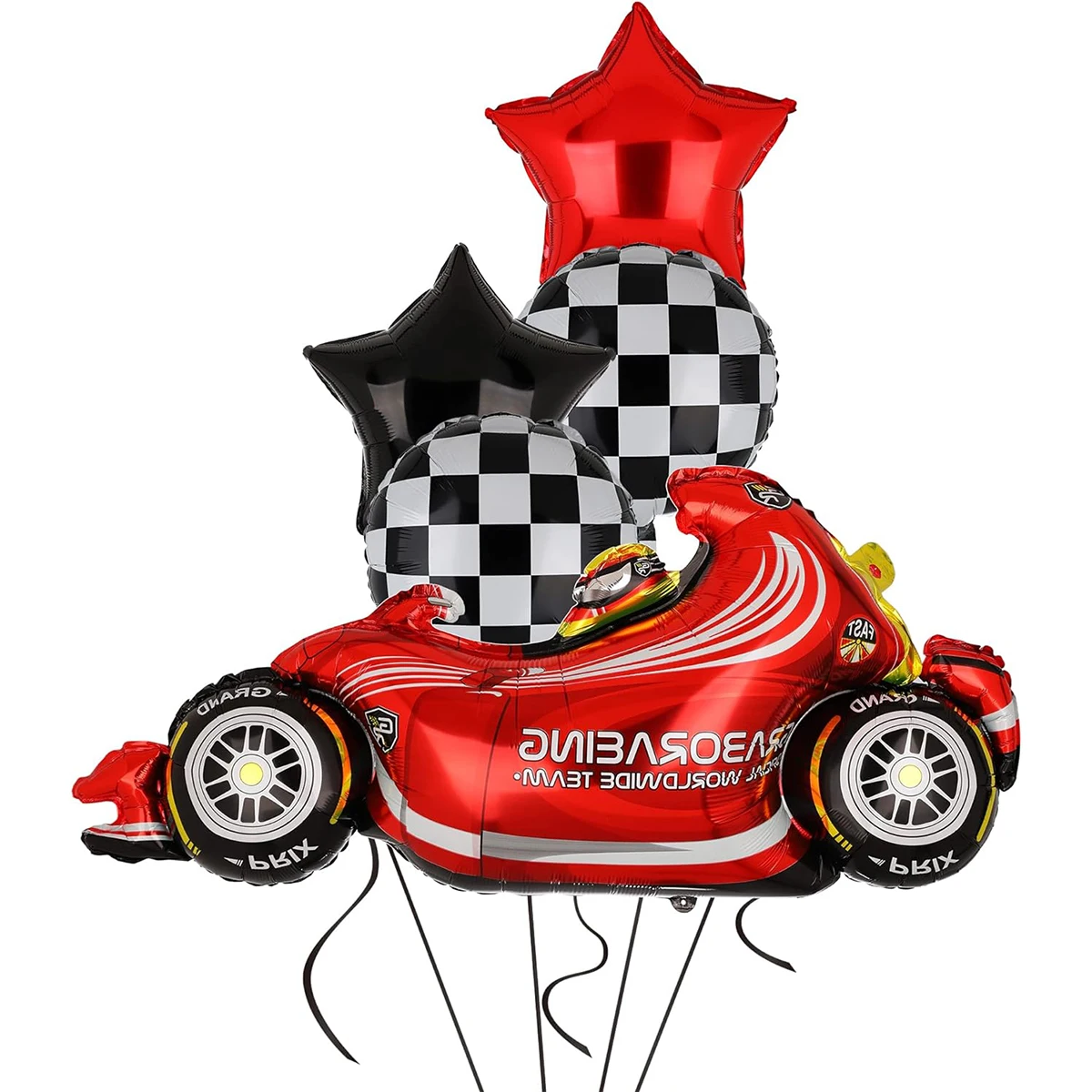 Race Car Theme Party Checkered Foil Balloons - Wheel & Tire Design for Kids Racing Birthday & Baby Shower Decorations