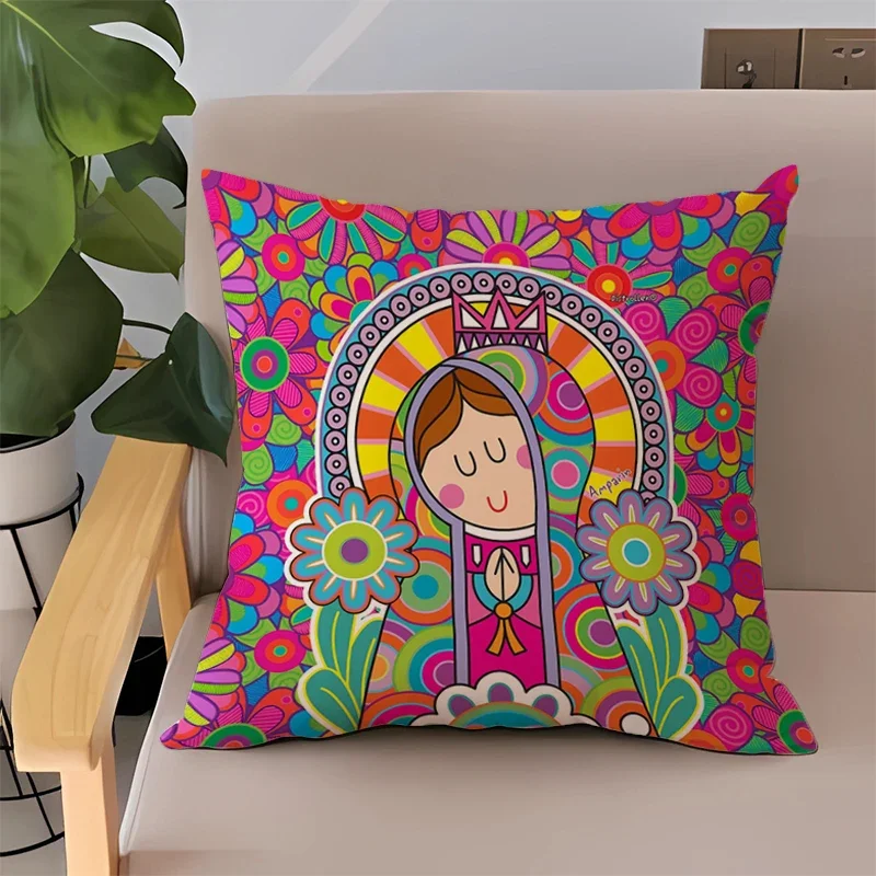 

Virgin Mary Art Car Sofa Pillows Cushion Cover Double-sided Printing Short Plush Couch Pillow for Bedroom 45x45 Cushions Covers