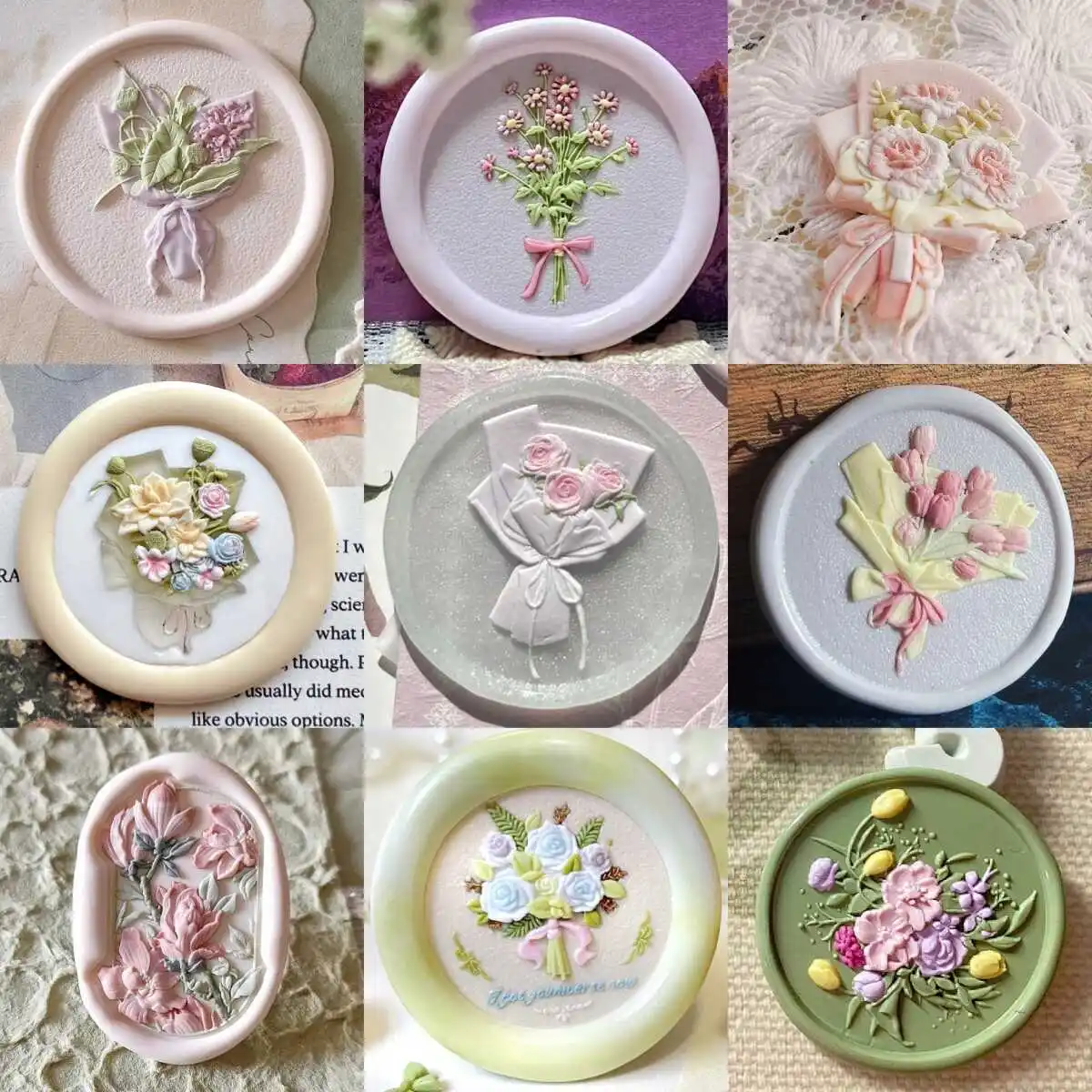 Wax seal series roses bouquet chapter first multilayer carved Chinese tulip anaglyph lovely copper head envelope seal stamp toys