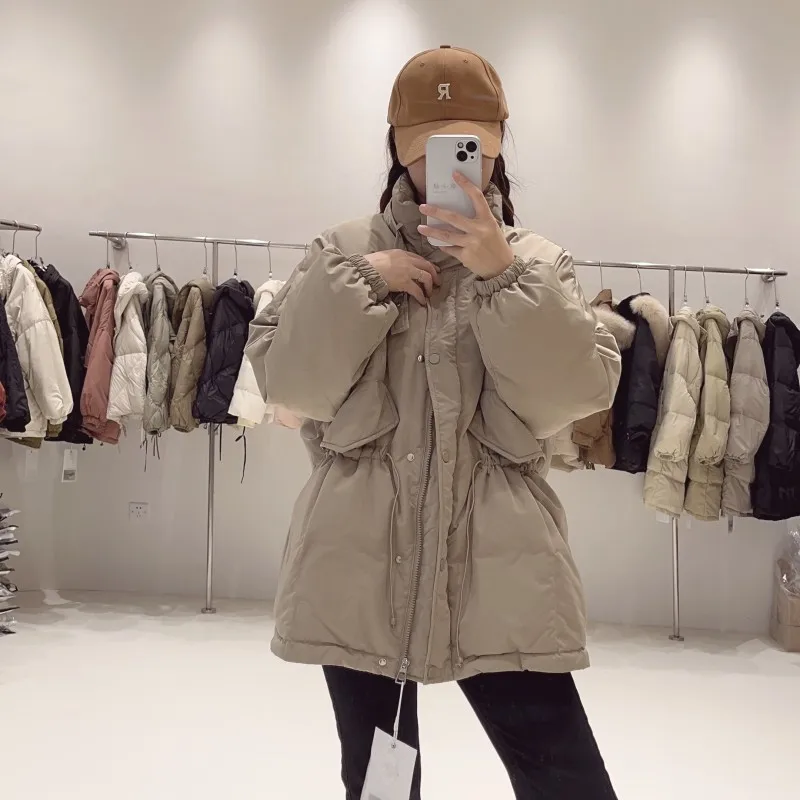 

New Winter Coat Women Warm Thickened Slim Stand Collar Solid Color Korean Fashion Down Jacket Long Sleeve Down Warm Coat