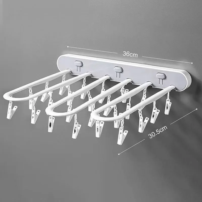 Balcony Foldable Underwear Sock Drying Rack 24 Clip Storage Panties Bra Hanging Bathroom Towel Organizer No Punch Space Saving 6
