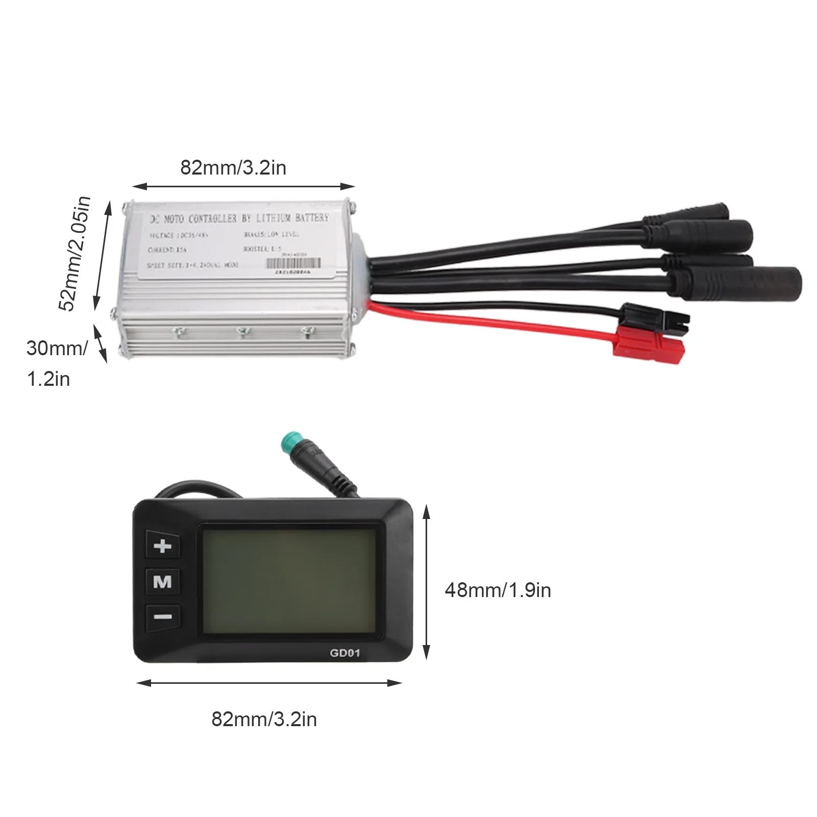 Electric Bike Motor Controller 15A 36V 48V with GD01 Panel 1 to 2 Cable Fully Waterproof Kit