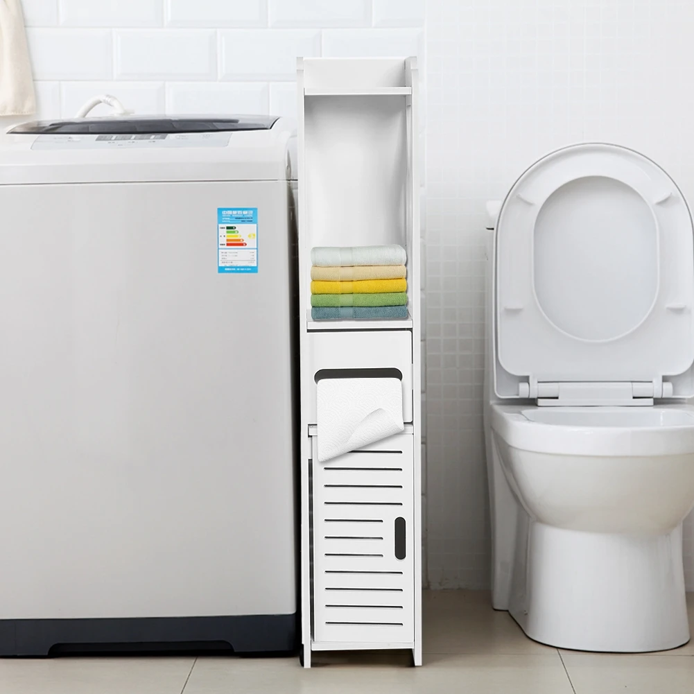 80x15.5x15CM Bathroom Storage Cabinet Narrow Toilet Furniture Cabinet White Wood Cupboard Shelf Tissue Storage Rack