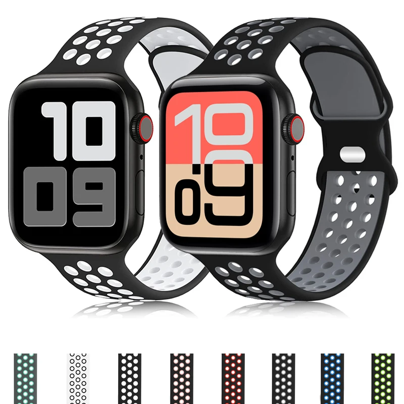 สายซิลิโคนกีฬา Apple Watch ซีรีส์ 10-6 นุ่มสบาย ทนทาน