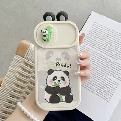 3D Panda Slide Camera Protection Silicone Phone Case with Cartoon Ears and Shockproof Back Cover - iPhone 14 (White A01)