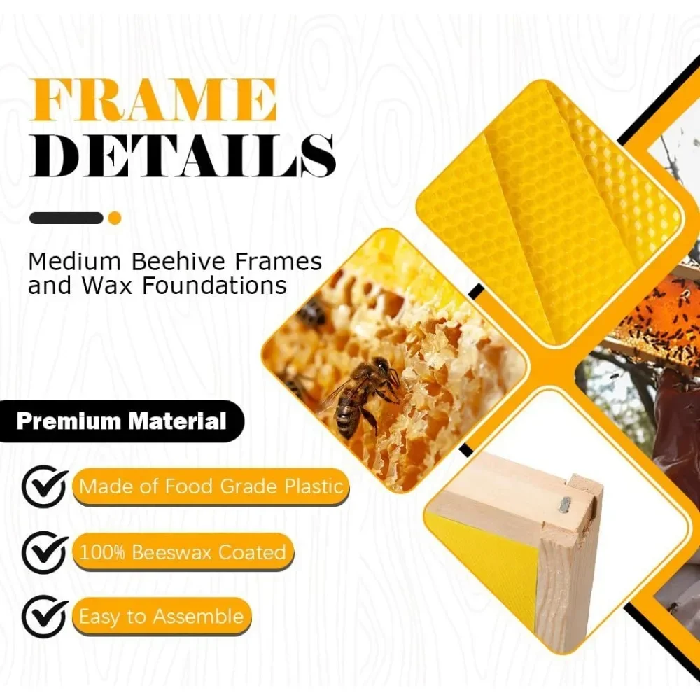 10-Frame Bee Hives with 2 Deep Bee Box 2 Medium Hive Box with Beehive Frames and Beeswax Coated Foundation Sheets