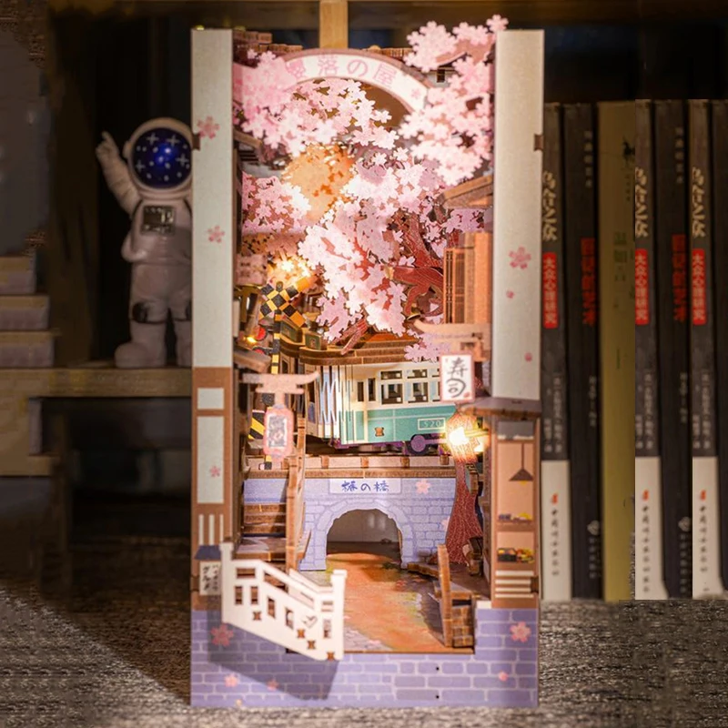 

Деревянная книжка «сделай сам», набор вставок для полки, миниатюрные книжные блоки с цветком вишни, японская кукла, книжная полка, подарки, домашний декор