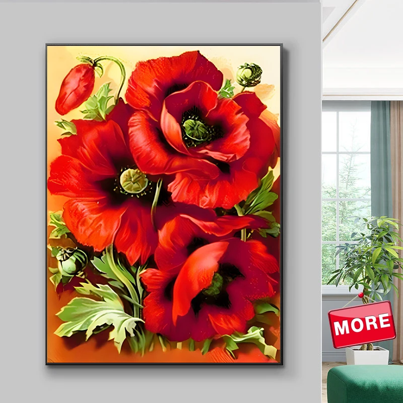 Diamond Painting Kits Poppy Flower 5D DIY Cross Stitch Mosaic Home Decor