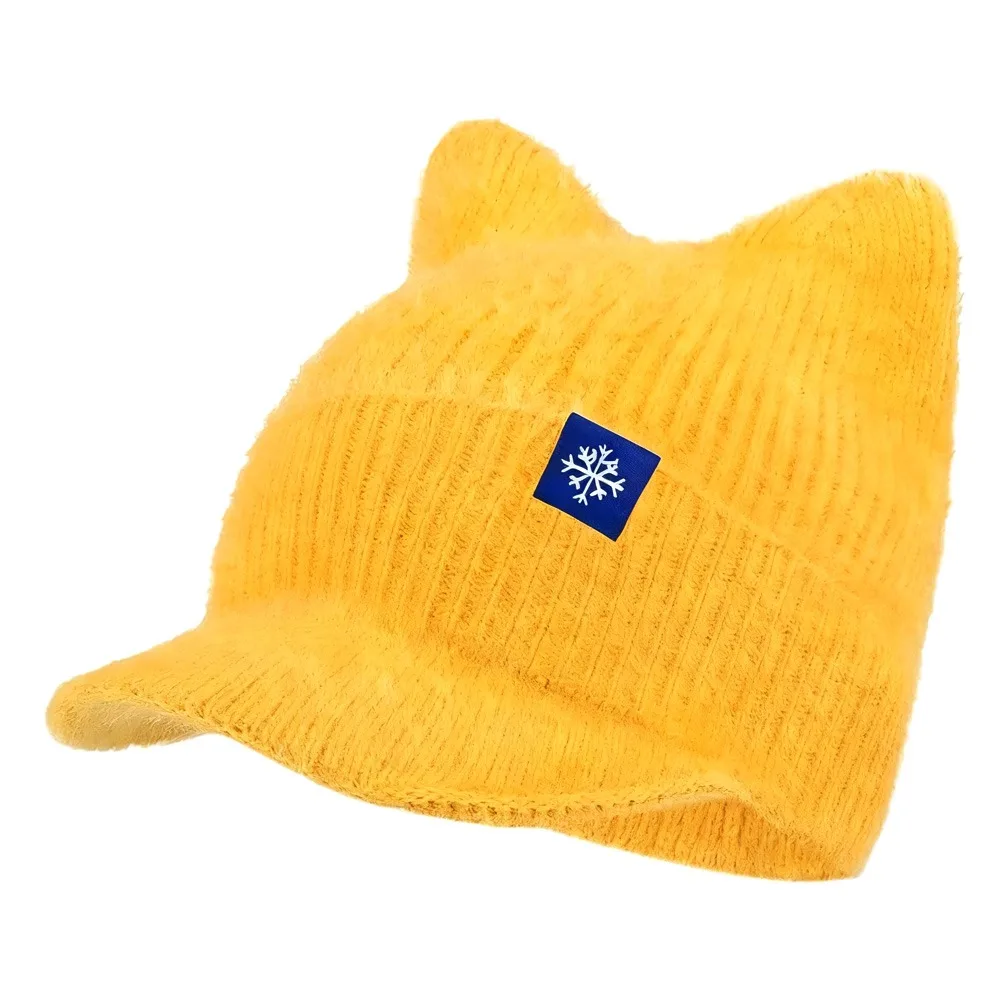 Acrylic Faux Fur Winter Cat Ear Knitted Hat