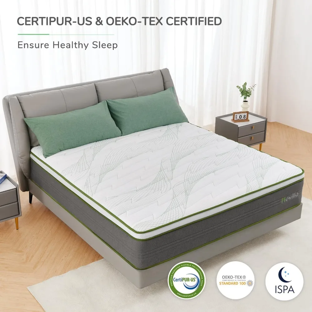 10 Inch Hybrid Mattress in a Box with Individually Wrapped Pocket Coils & Memory Foam, Supportive & Pressure Relie