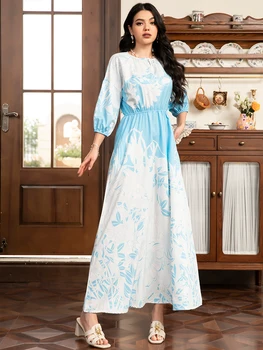 Spring New Arrival: Sweet Floral Print Long Dress - Color-Block Design, Puff Sleeves, Pockets For Spring 1