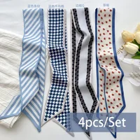 4pcs/set Series Silk Satin Scarf Women Cloth Hair Bands Headdress Accessories Lady Scarves Ribbon Neck Ties for Bag Handle 1