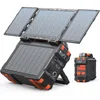 Portable Power Station with Hidden Folding Solar Panel, Self-charge & Pass-through Charging, 284Wh Battery Backup, AC 300W 1
