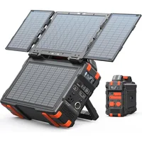 Portable Power Station with Hidden Folding Solar Panel, Self-charge & Pass-through Charging, 284Wh Battery Backup, AC 300W 1