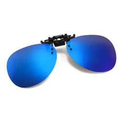 Polarized Unisex Photochromic Night Vision Anti-Glare Vintage Clip-On Sunglasses (Mirror Blue)