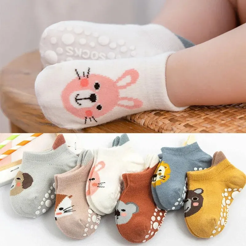 Newborn Baby Socks Kids Boys Girls Cotton Cartoon Soft Non-Slip Short Socks For 0-3 Years 3 Pairs