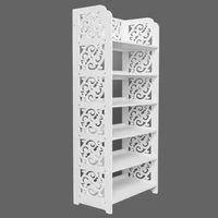 Wood-plastic Board Six Tiers Carved Shoe Rack White A Living Room Furniture 1