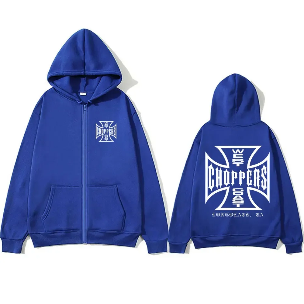 West Coast Choppers Cross Graphic Zipper Hoodie Male Hip Hop Vintage Gothic Zip Up Jacket Men Casual Oversized Zip Up Hoodies