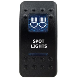 Marine Grade Waterproof Rocker Switch with Blue LED Light Bar, 12V, ON/OFF Options (SPOT LIGHT)