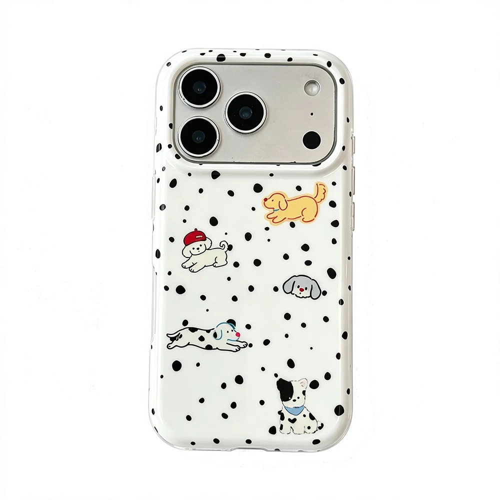 Charming Polka Dot Cartoon Puppy Phone Case with Dog Doll Wrist Lanyard
