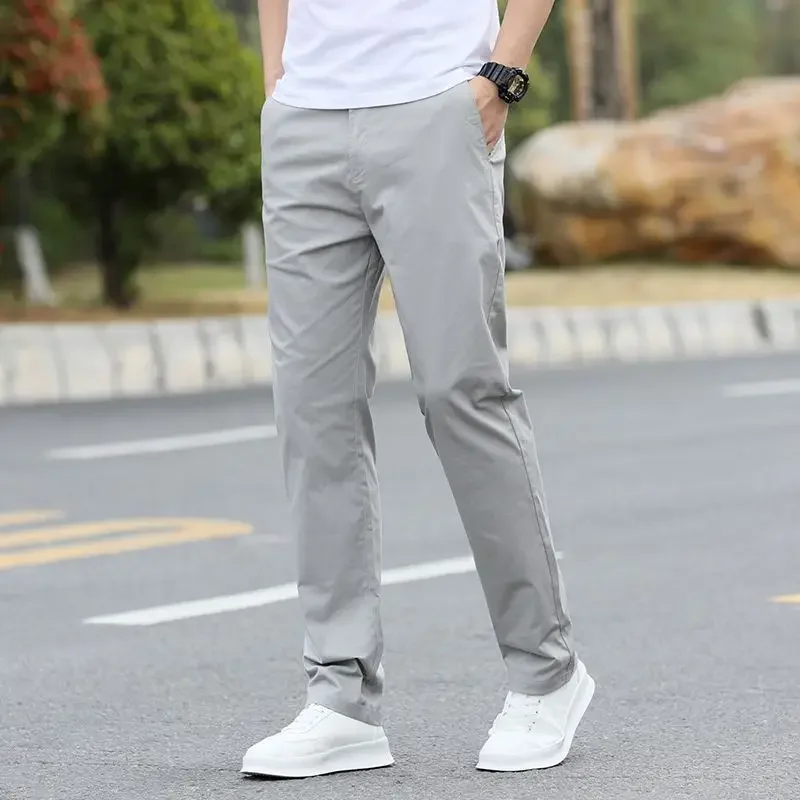 thumbnail image 1 of Pantalones casuales de oficina de negocios delgados para hombres, pantalones holgados de verano de poliéster con estilo, precio bajo, ajuste regular, talla grande, moda 2024, 1 of 5
