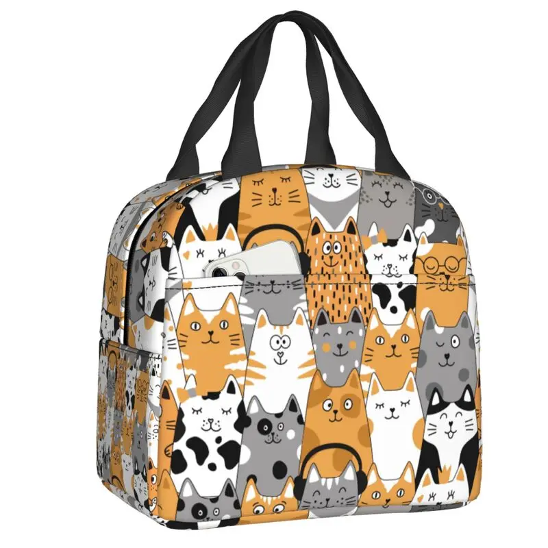 

Cute Kitten Cat Doodle Insulated Lunch Box Reusable Warm Cooler Thermal Lunch Bag Work School Food Picnic Container Tote Bags